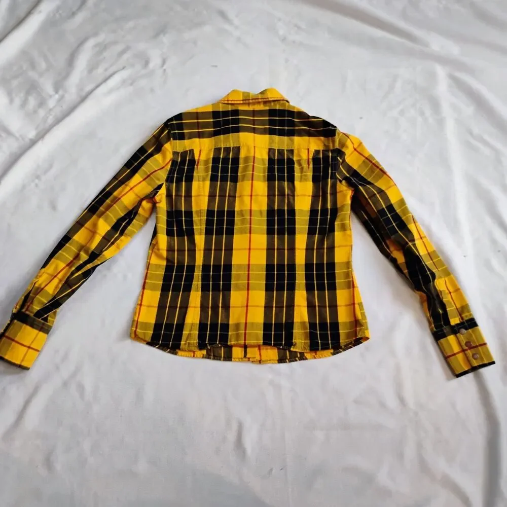 Tommy Hilfiger Y2K Yellow Plaid Flannel Shirt Small Clueless 2002 Snap Vintage - Picture 15 of 16
